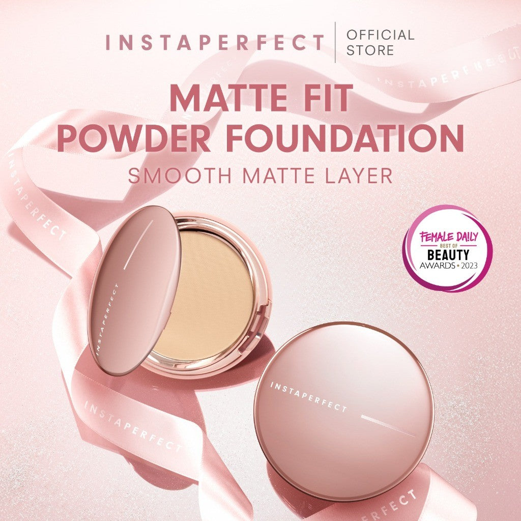 Instaperfect Real Skin High Coverage Blurring Complexion Set- Skin Glow Mesh Cushion + Matte Fit Powder Foundation- Make Up Wajah Lengkap Semi-Matte Finish