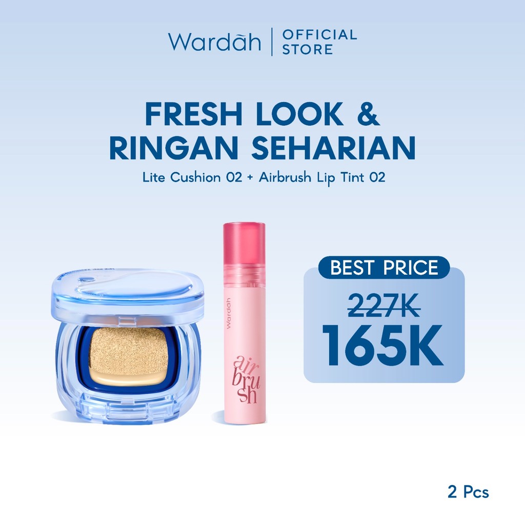 WARDAH Paket Make Up Ringan Sepanjang Hari | Fresh Look, Flawless, Tahan Lama | Light+ Lite Skin Filter Cushion + Best Seller Lip | Glasting, Matte Lip Cream, Airbrush Lip Tint, Glossicle Peptide Balm, Moist Dew Tint | Light Plus Lightplus Bundle Makeup
