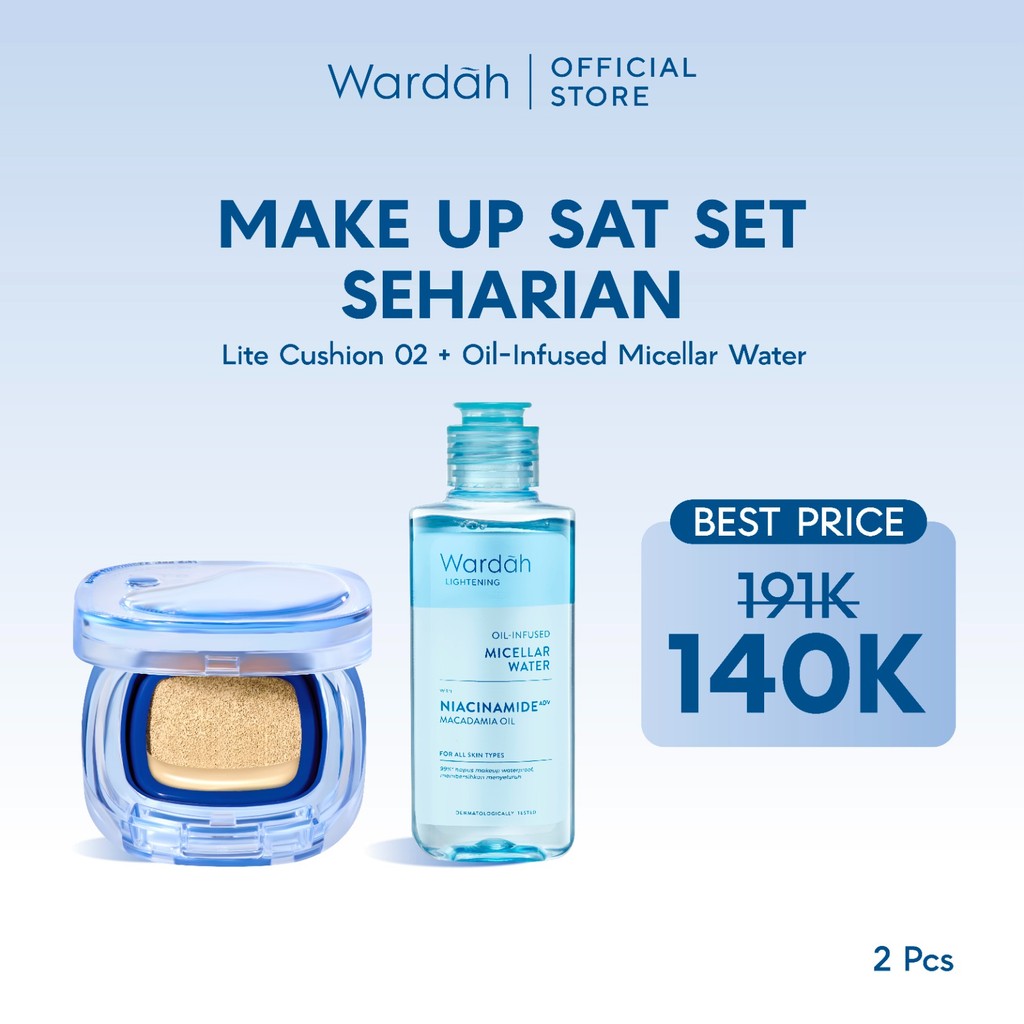 WARDAH Paket Make Up Ringan Sepanjang Hari | Fresh Look, Flawless, Tahan Lama | Light+ Lite Skin Filter Cushion + Best Seller Lip | Glasting, Matte Lip Cream, Airbrush Lip Tint, Glossicle Peptide Balm, Moist Dew Tint | Light Plus Lightplus Bundle Makeup