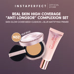 Instaperfect Real Skin High Coverage Smooth Glow Finish Complete Complexion Set- Bundle  Skin Glow Mesh Cushion+ Quickmatte Loose Powder- Paket Make up Glow Finish High Coverage