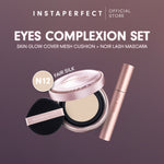 Instaperfect Eyes complexion set -  real skin high coverage complexion, healthy glow, blurring, bulu mata "jigrak", Instant lashlift (Skin glow mesh cushion + Noir lash mascara)