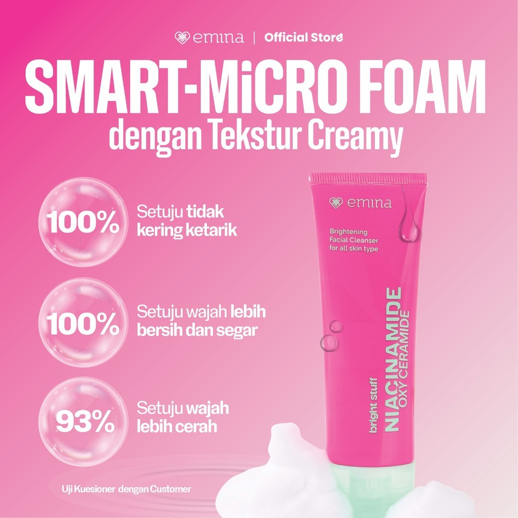 [SPECIAL 11.11] NEW! Emina Niacinamide Oxy Ceramide Brightening Face Wash 50ml 100ml - Sabun Muka Cerah, Glowing, Perbaiki Skin Barrier, Mengontrol Minyak Sebum, Lembab Tanpa Ketarik, Anti Kusam, Cocok untuk semua jenis kulit - Bright Stuff