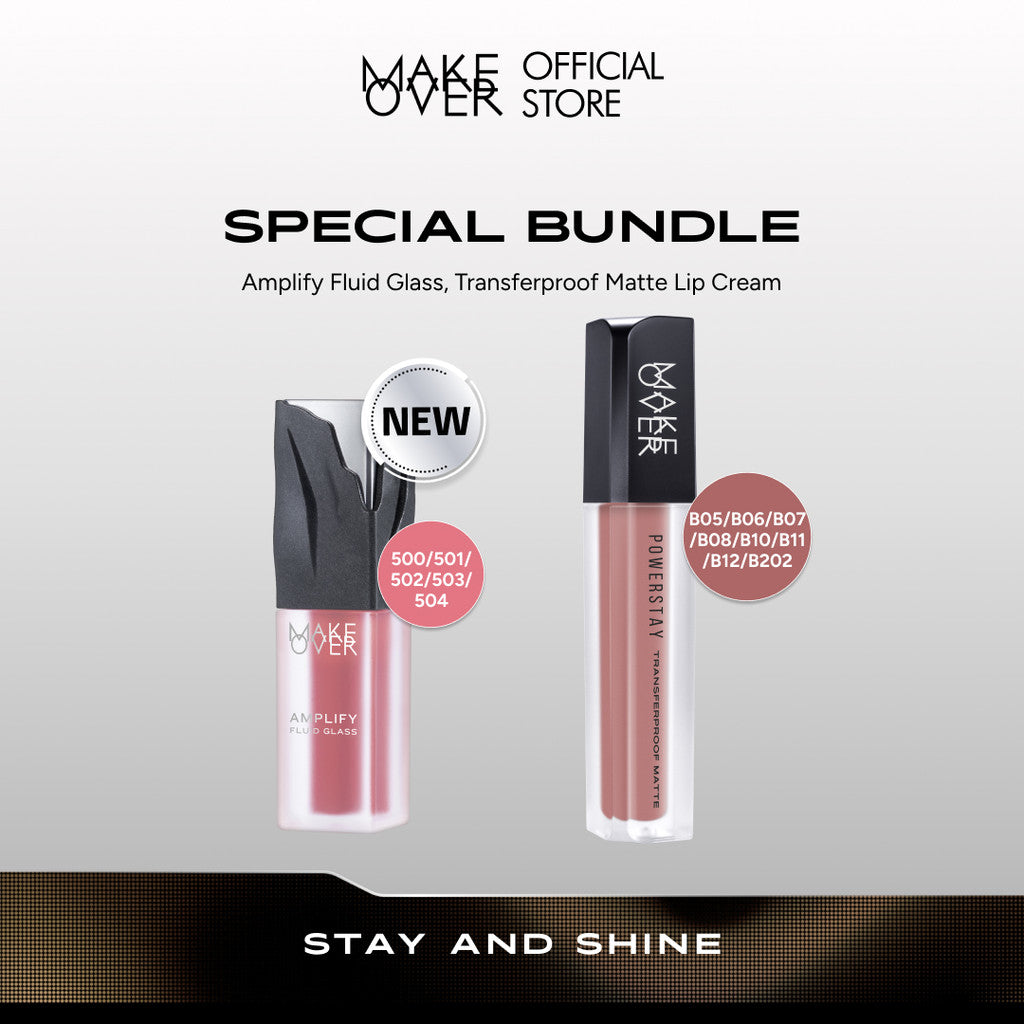 MAKE OVER Stay and Shine Bundle: NEW! Amplify Glass Fluid + Transferproof Matte Lip Cream - Paket Ombre Lengkap Lip Cream dan Lip Gloss Lembab Longlasting Lipstik Liptint