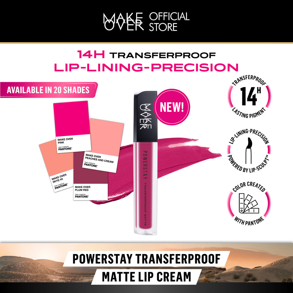 MAKE OVER Face Lip Matte Bundle: NEW! Perfect Cover Powder Foundation Mini + Transferproof Matte Lip Cream  - Paket Lengkap Lips Matte dan Bedak Anti Crack Flawless Lipstick Lip Cream Pigmented
