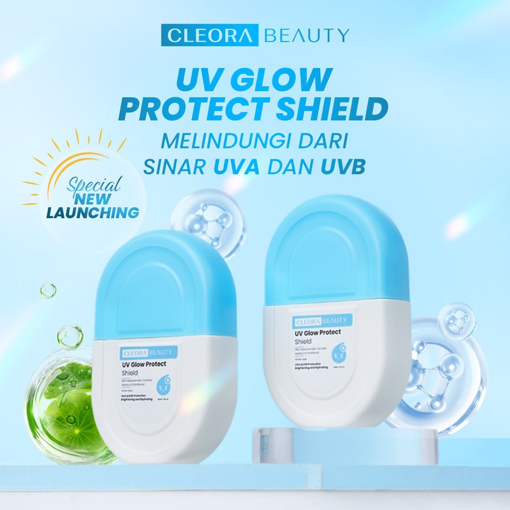 [   ] Cleora UV Glow Protect Shield - Sunscreen With Niacinamide Brightening Whitening Skincare Wajah Membantu Mencerahkan & Melembabkan Mudah Meresap Calming Lightening Suncreen Scincare Acne Melindungi Kulit Dari Sinar UVA UVB Untuk All