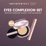 Instaperfect Eyes complexion set -  real skin high coverage complexion, healthy glow, blurring, bulu mata "jigrak", Instant lashlift (Skin glow mesh cushion + Noir lash mascara)