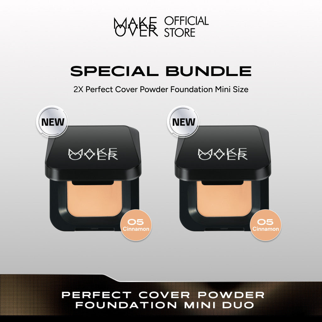 [SPECIAL 11.11] MAKE OVER Mini Duo: NEW! 2x Mini Perfect Cover Powder Foundation 4.4 g - TWC Two Way Cake Cover Melt and Blur Powder 16H Blurring Velvet Smooth Finish Bedak Padat Compact High Coverage Ringan Wajah Flawless Make Up Tahan Lama Non-Comedogen