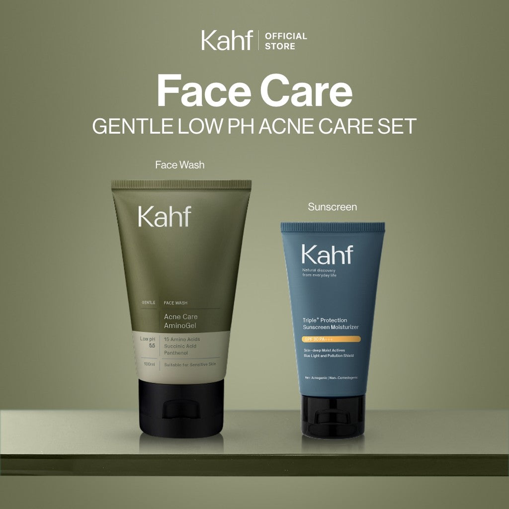 [NEW! BEBAS JERAWAT TANPA RASA KETARIK] Kahf Acne Care Amino Gel Face Wash 100 ml – Sabun Cuci Muka Pria Kulit Sensitif & Berjerawat dengan Hypochlorous Acid, Panthenol, Succinic Acid, Glycerin – Gentle Cleanser Low pH untuk Daily Use