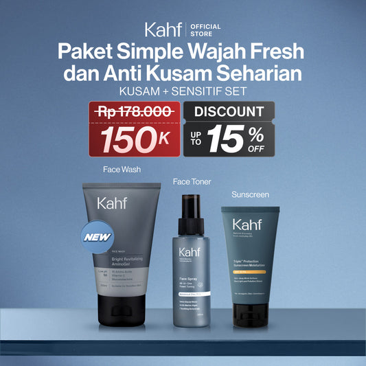 [SPECIAL KAHF DECODE : PAKET PERAWATAN KULIT KERING SENSITIF] Paket Simple Fresh & Anti Kusam Seharian (Face Wash + Toner + Sunscreen) - 3in1 Bundle untuk Membuat Wajah Tetap Segar - Suitable for Daily Use