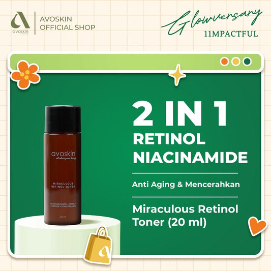[SPECIAL PRICE ] Travel Toner Avoskin Miraculous Retinol 20ml-Best 2 in 1 Retinol Niacinamide - Anti Aging & Samarkan Kerutan