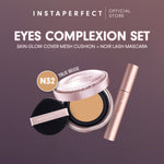 Instaperfect Eyes complexion set -  real skin high coverage complexion, healthy glow, blurring, bulu mata "jigrak", Instant lashlift (Skin glow mesh cushion + Noir lash mascara)
