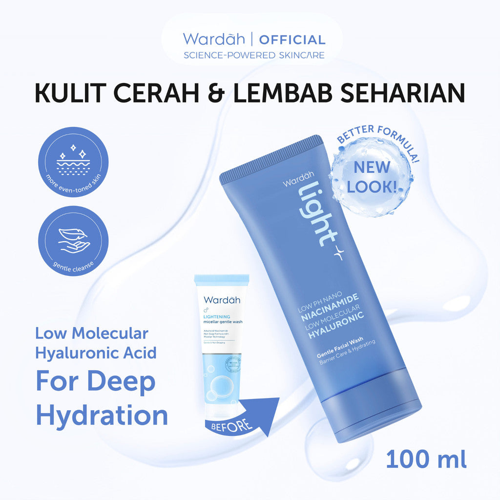 WARDAH Lightening Low pH Nano Niacinamide Low Molecular Hyaluronic Gentle Facial Wash | Light+ Facial Wash Skincare Face Wash Sabun Cuci Muka Cleansing Pembersih Wajah Terhidrasi Wajah Bersih - Skincare