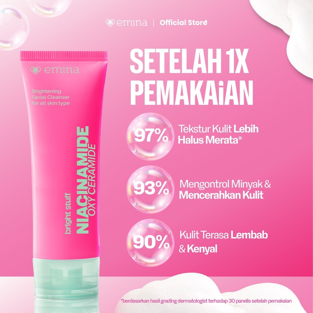 [SPECIAL 11.11] NEW! Emina Niacinamide Oxy Ceramide Brightening Face Wash 50ml 100ml - Sabun Muka Cerah, Glowing, Perbaiki Skin Barrier, Mengontrol Minyak Sebum, Lembab Tanpa Ketarik, Anti Kusam, Cocok untuk semua jenis kulit - Bright Stuff