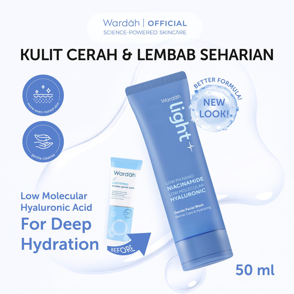 WARDAH Lightening Low pH Nano Niacinamide Low Molecular Hyaluronic Gentle Facial Wash | Light+ Facial Wash Skincare Face Wash Sabun Cuci Muka Cleansing Pembersih Wajah Terhidrasi Wajah Bersih - Skincare