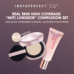 Instaperfect Real Skin High Coverage Smooth Glow Finish Complete Complexion Set- Bundle  Skin Glow Mesh Cushion+ Quickmatte Loose Powder- Paket Make up Glow Finish High Coverage