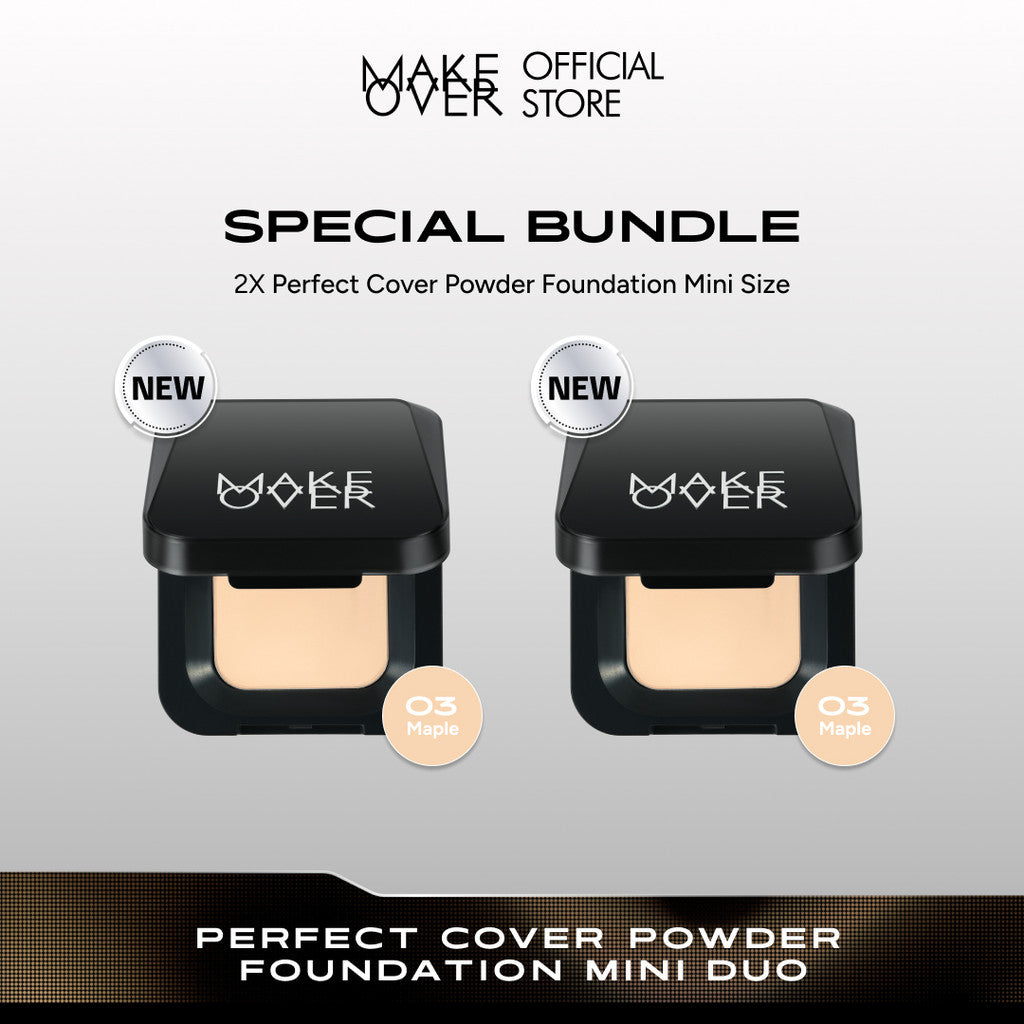 [SPECIAL 11.11] MAKE OVER Mini Duo: NEW! 2x Mini Perfect Cover Powder Foundation 4.4 g - TWC Two Way Cake Cover Melt and Blur Powder 16H Blurring Velvet Smooth Finish Bedak Padat Compact High Coverage Ringan Wajah Flawless Make Up Tahan Lama Non-Comedogen