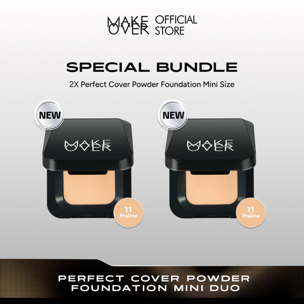 [SPECIAL 11.11] MAKE OVER Mini Duo: NEW! 2x Mini Perfect Cover Powder Foundation 4.4 g - TWC Two Way Cake Cover Melt and Blur Powder 16H Blurring Velvet Smooth Finish Bedak Padat Compact High Coverage Ringan Wajah Flawless Make Up Tahan Lama Non-Comedogen