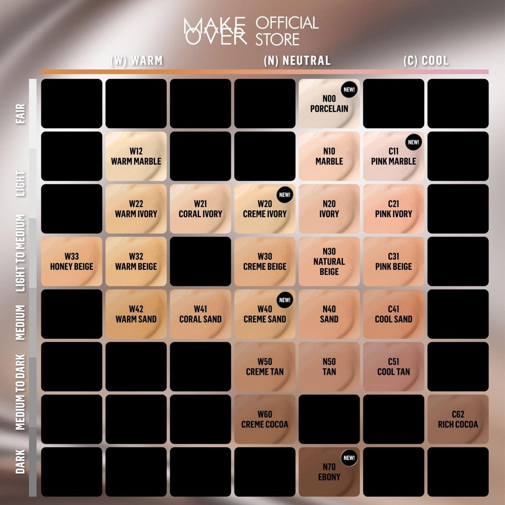 MAKE OVER Powder and Glass: Powerstay 24H Matte Powder Foundation + NEW! Amplify Glass Fluid - Paket Lengkap Bedak Padat High Coverage dan Lip Gloss Pigmented