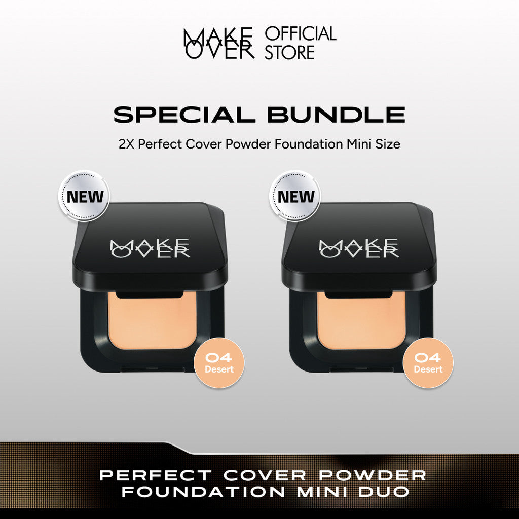 [SPECIAL 11.11] MAKE OVER Mini Duo: NEW! 2x Mini Perfect Cover Powder Foundation 4.4 g - TWC Two Way Cake Cover Melt and Blur Powder 16H Blurring Velvet Smooth Finish Bedak Padat Compact High Coverage Ringan Wajah Flawless Make Up Tahan Lama Non-Comedogen