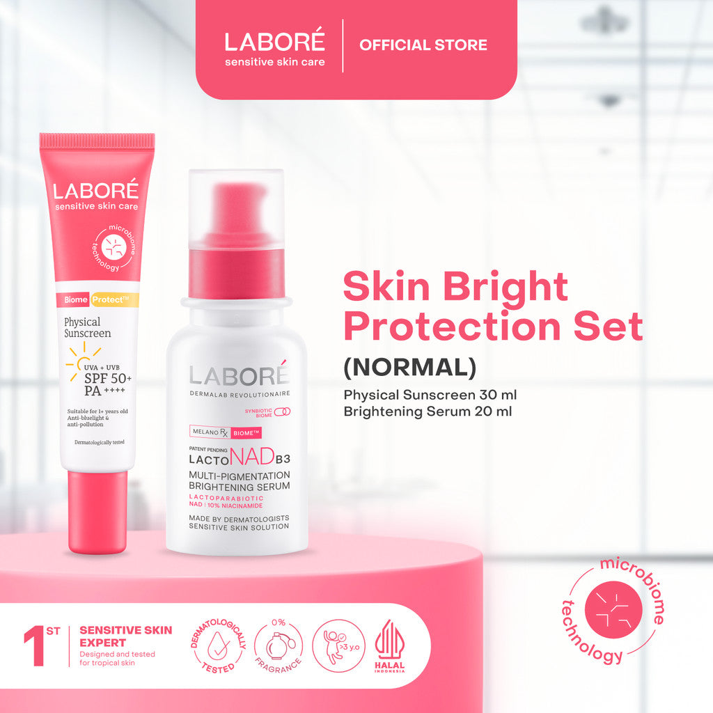 Labore Skin Bright Protection Set -   Multi-Pigmentation Brightening Serum 20 ml |   Physical Sunscreen 30 ml - Serum Brightening Mencerahkan Mengatasi Multi Pigmentasi Bekas Jerawat Sunscreen Kulit Normal dan Berjerawat Skincare Best Seller