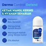 NIVEA Deodorant Roll On Derma Control Defend 50ml - Deodoran wanita skin barrier kulit ketiak sensitif perlindungan anti keringat berlebih bau badan penggunaan harian dermatologis tidak lengket - Hyaluron, Vitamin B5, Antiperspiran, 0% Alkohol, Halal