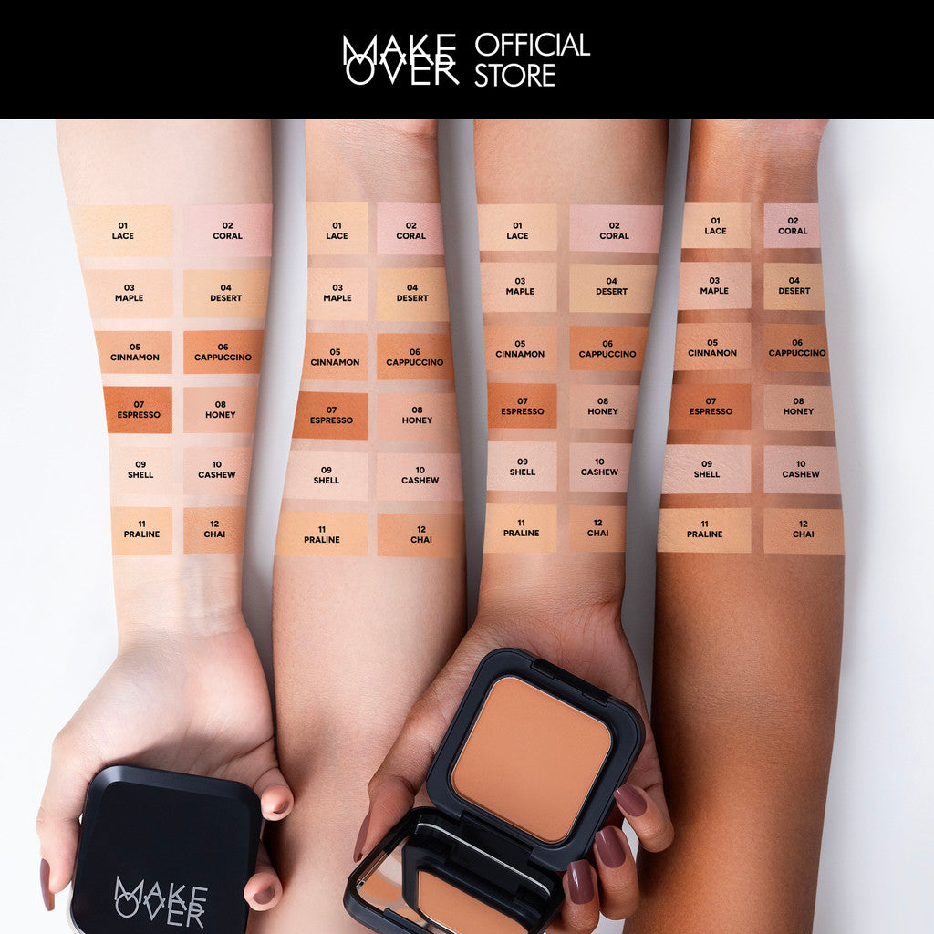 MAKE OVER Flawless Matte Base Bundle: NEW! Perfect Cover Powder Foundation Full Size + Powerstay Sync Matte Cushion - Paket Lengkap Cushion Smart AI Matte High Coverage dan Bedak Hasil Tahan Lama