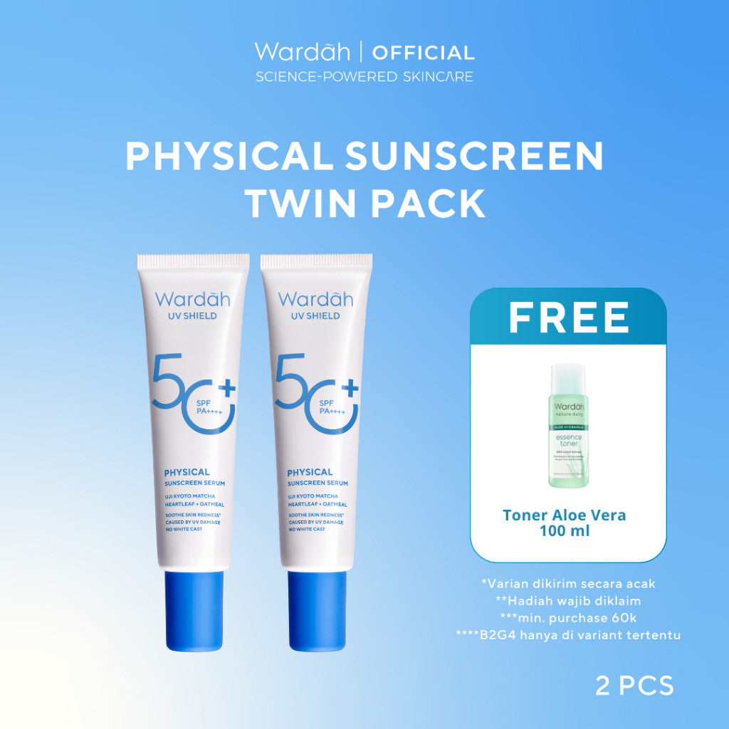 TWINPACK Wardah UV Shield Airy Smooth, Acne Calming, Aqua Fresh, Essential, Tone Up, Physical Sunscreen - Skincare