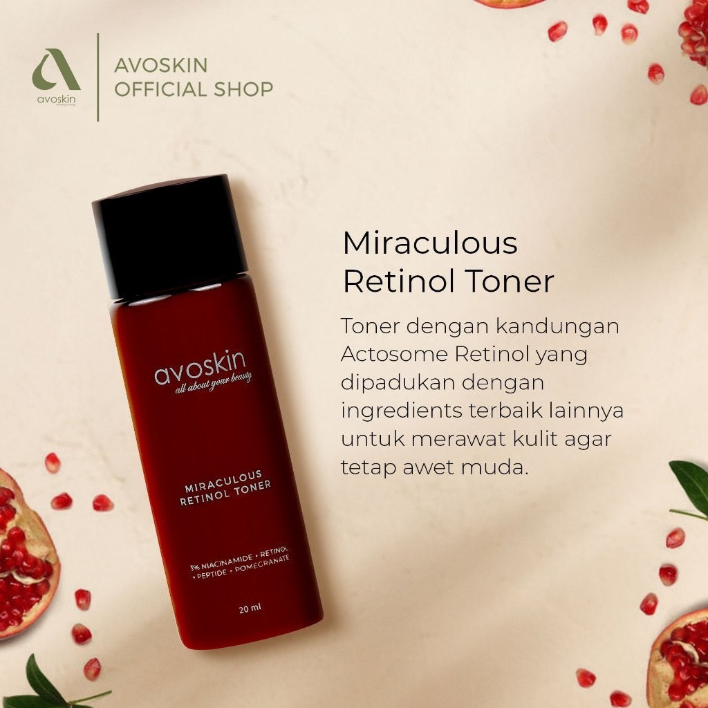 [SPECIAL PRICE ] Travel Toner Avoskin Miraculous Retinol 20ml-Best 2 in 1 Retinol Niacinamide - Anti Aging & Samarkan Kerutan