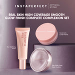 Instaperfect Real Skin High Coverage Smooth Glow Finish Complete Complexion Set- Bundle  Skin Glow Mesh Cushion+ Quickmatte Loose Powder- Paket Make up Glow Finish High Coverage