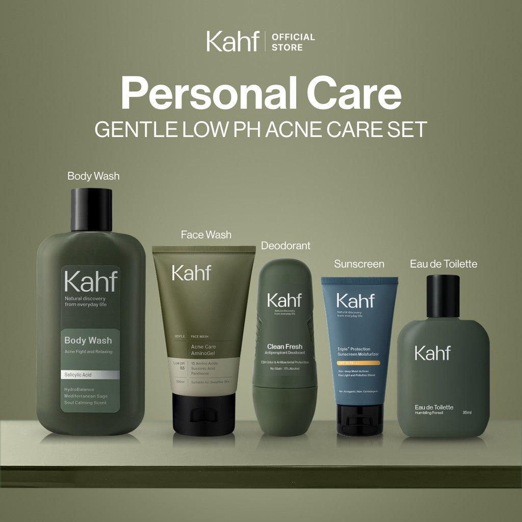 [NEW! BEBAS JERAWAT TANPA RASA KETARIK] Kahf Acne Care Amino Gel Face Wash 100 ml – Sabun Cuci Muka Pria Kulit Sensitif & Berjerawat dengan Hypochlorous Acid, Panthenol, Succinic Acid, Glycerin – Gentle Cleanser Low pH untuk Daily Use