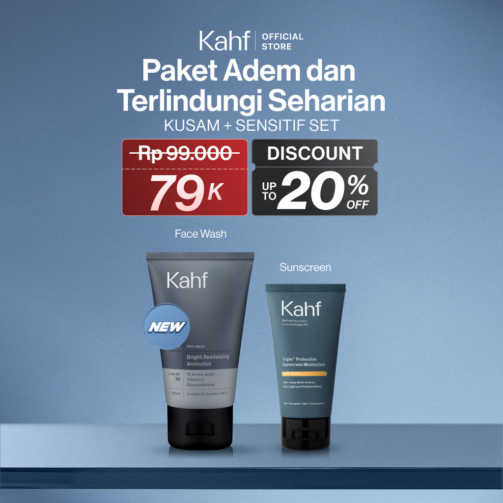 [SPECIAL KAHF DECODE : PAKET PERAWATAN KULIT KERING SENSITIF] Paket Adem & Terlindungi Seharian (Face Wash + Sunscreen) - 2in1 Bundle untuk Menenangkan Kulit Kering/Sensitif & Tetap Terlindungi dari Matahari - Suitable for Daily Use