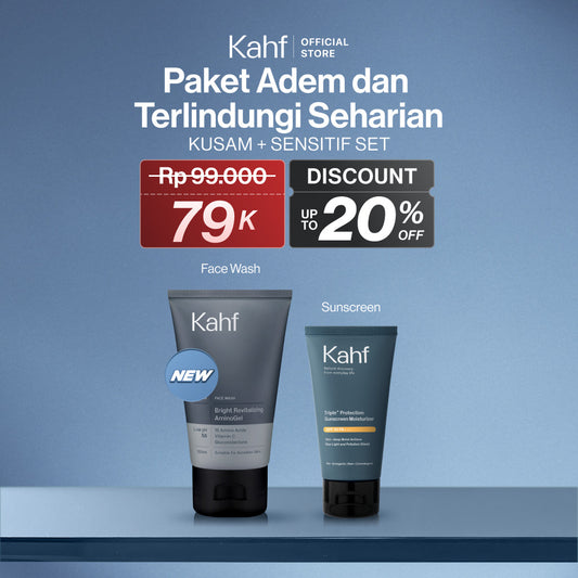 [SPECIAL KAHF DECODE : PAKET PERAWATAN KULIT KERING SENSITIF] Paket Adem & Terlindungi Seharian (Face Wash + Sunscreen) - 2in1 Bundle untuk Menenangkan Kulit Kering/Sensitif & Tetap Terlindungi dari Matahari - Suitable for Daily Use