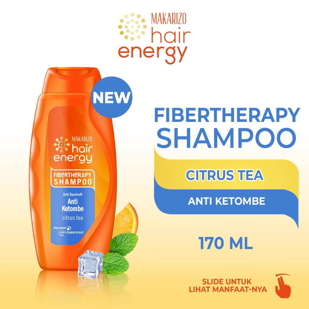BUY 1 GET 1 - Makarizo Hair Energy Fibertheraphy Shampoo Anti Dandruff Citrus Tea 170mL FREE Creambath Kiwi Extract 60 gr