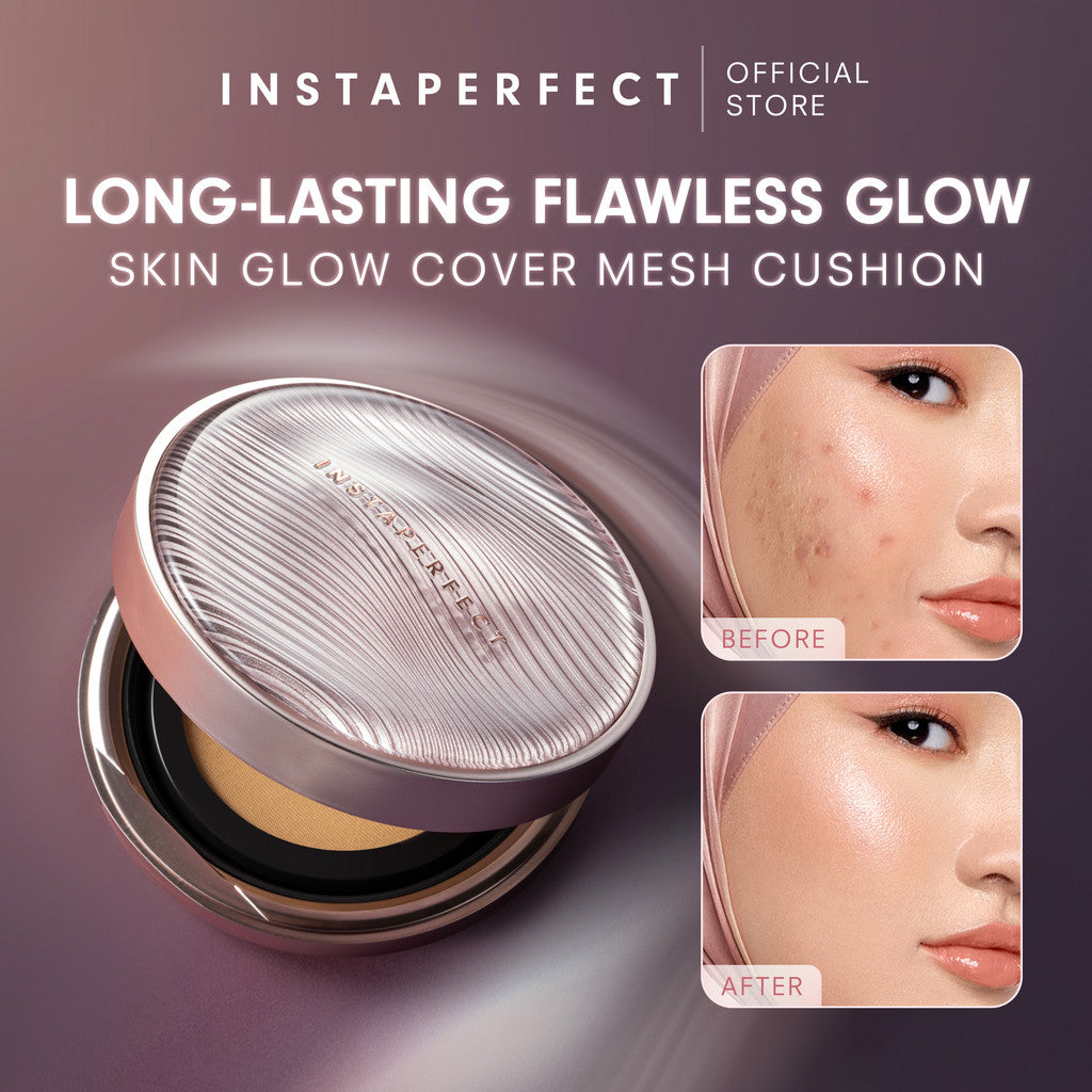 Instaperfect Real Skin High Coverage "anti longsor" Complexion Set- Skin Glow Mesh Cushion + Blur Mattifying Primer- Paket Lengkap Make Up