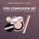 Instaperfect Eyes complexion set -  real skin high coverage complexion, healthy glow, blurring, bulu mata "jigrak", Instant lashlift (Skin glow mesh cushion + Noir lash mascara)