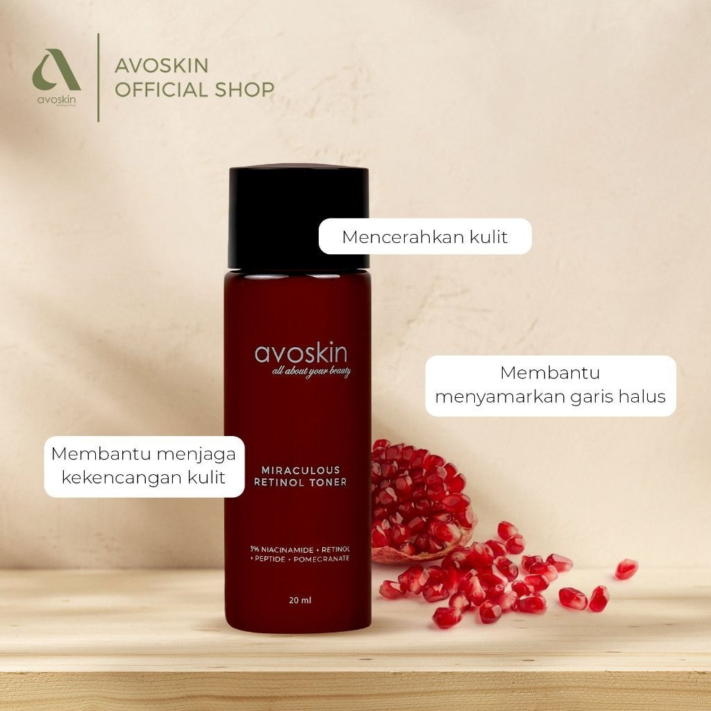 [SPECIAL PRICE ] Travel Toner Avoskin Miraculous Retinol 20ml-Best 2 in 1 Retinol Niacinamide - Anti Aging & Samarkan Kerutan