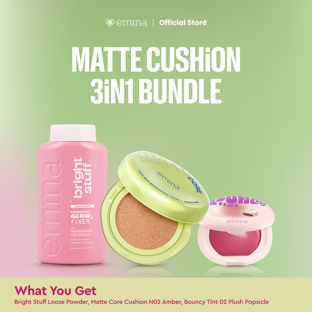 [SPECIAL 11.11] NEW! Emina Glow & Matte 3in1 Skincare Cushion SPF 50 PA++++ 13 G | Flawless Lightweight Make Up Foundation Glowing Skin Transferproof Full High Coverage Bedak Waterproof Sweatproof Dewy Moisturizer Hydrating Barrier Non-Comedogenic BB Crea