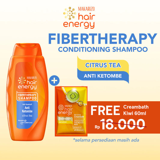 BUY 1 GET 1 - Makarizo Hair Energy Fibertheraphy Shampoo Anti Dandruff Citrus Tea 170mL FREE Creambath Kiwi Extract 60 gr