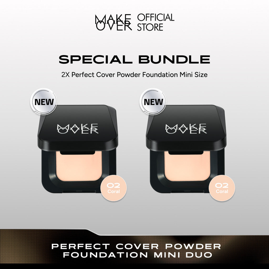 [SPECIAL 11.11] MAKE OVER Mini Duo: NEW! 2x Mini Perfect Cover Powder Foundation 4.4 g - TWC Two Way Cake Cover Melt and Blur Powder 16H Blurring Velvet Smooth Finish Bedak Padat Compact High Coverage Ringan Wajah Flawless Make Up Tahan Lama Non-Comedogen