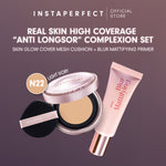 Instaperfect Real Skin High Coverage Smooth Glow Finish Complete Complexion Set- Bundle  Skin Glow Mesh Cushion+ Quickmatte Loose Powder- Paket Make up Glow Finish High Coverage