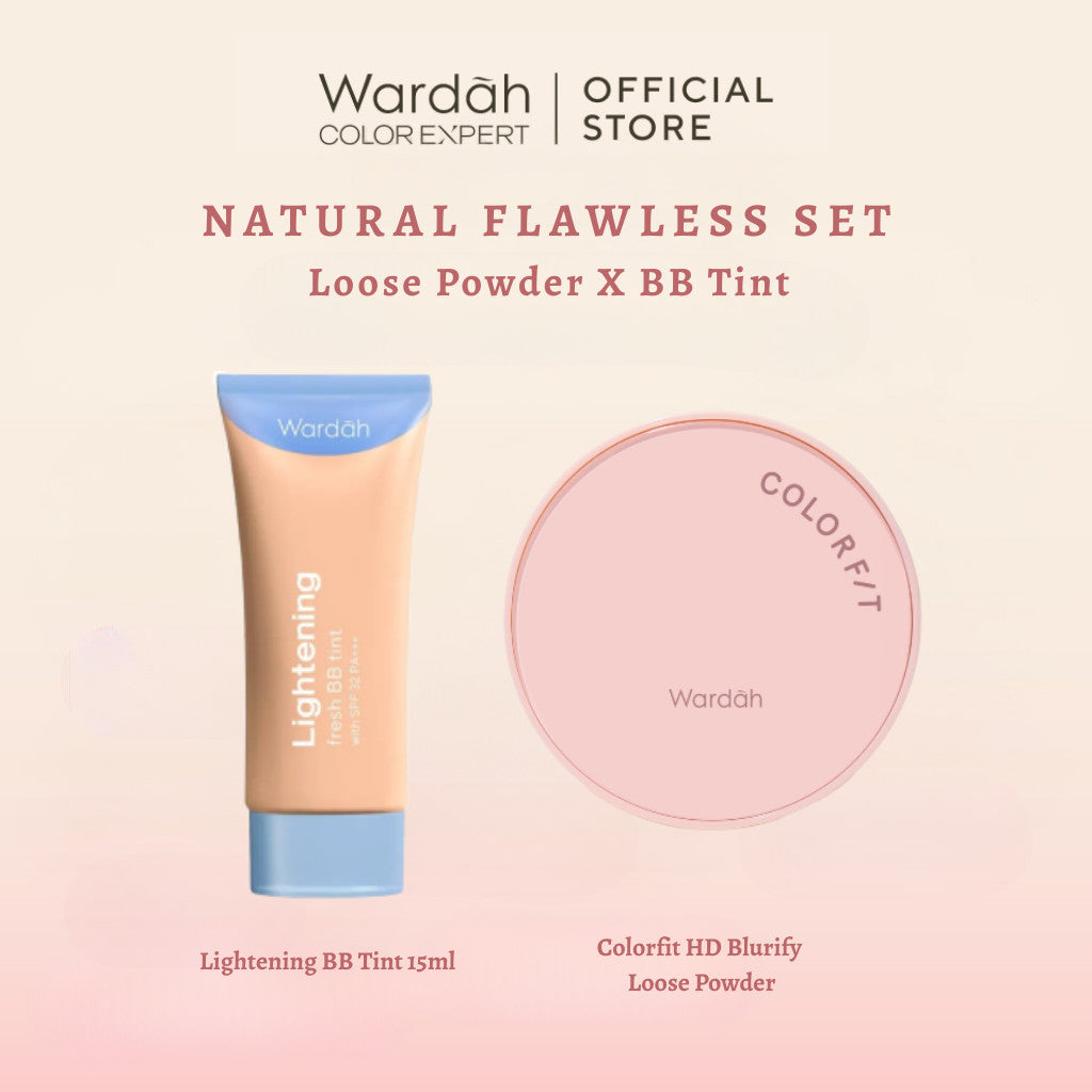 NEW! WARDAH Colorfit HD Blurify Loose Powder + WARDAH Lightening Fresh BB Tint 15ml - Base Makeup Super Ringan Habis Mandi SPF 32 PA+++ Serum Niacinamide, Flawless, Tahan Lama Air Keringat, Bedak Tabur Anak Sekolah Halus Long Lasting Oil Control - Makeup