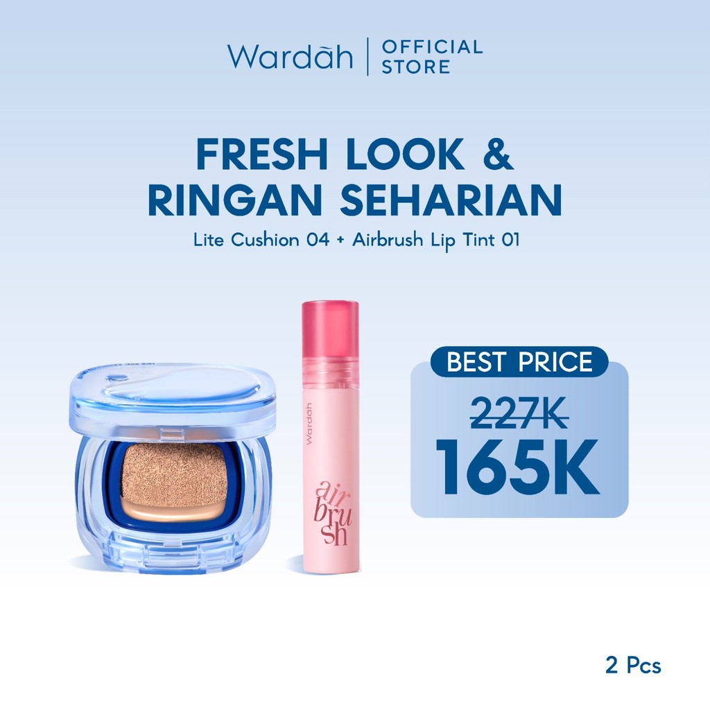 WARDAH Paket Make Up Ringan Sepanjang Hari | Fresh Look, Flawless, Tahan Lama | Light+ Lite Skin Filter Cushion + Best Seller Lip | Glasting, Matte Lip Cream, Airbrush Lip Tint, Glossicle Peptide Balm, Moist Dew Tint | Light Plus Lightplus Bundle Makeup