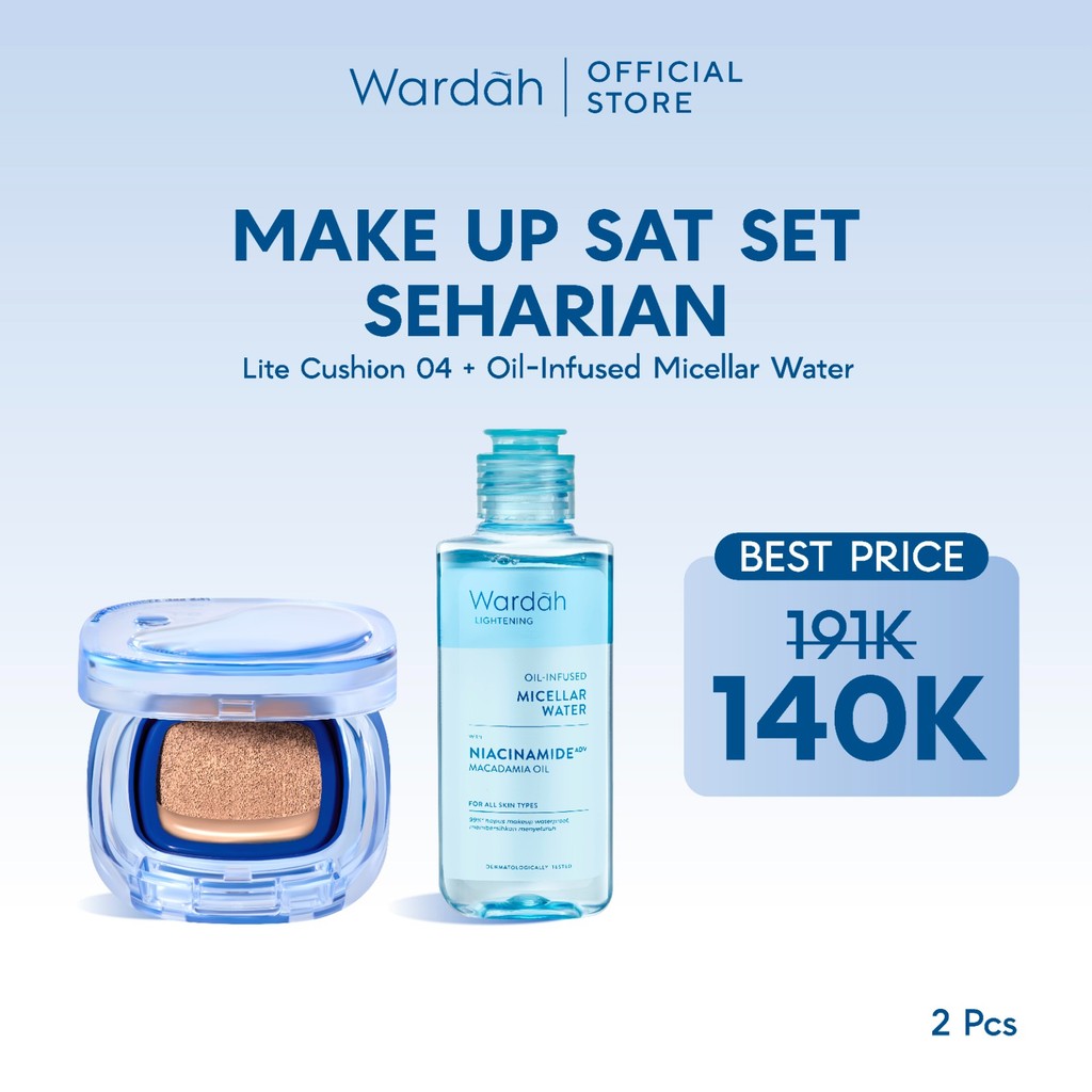 WARDAH Paket Make Up Ringan Sepanjang Hari | Fresh Look, Flawless, Tahan Lama | Light+ Lite Skin Filter Cushion + Best Seller Lip | Glasting, Matte Lip Cream, Airbrush Lip Tint, Glossicle Peptide Balm, Moist Dew Tint | Light Plus Lightplus Bundle Makeup