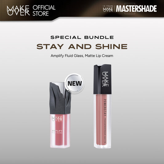 MAKE OVER Stay and Shine Bundle: NEW! Amplify Glass Fluid + Transferproof Matte Lip Cream - Paket Ombre Lengkap Lip Cream dan Lip Gloss Lembab Longlasting Lipstik Liptint