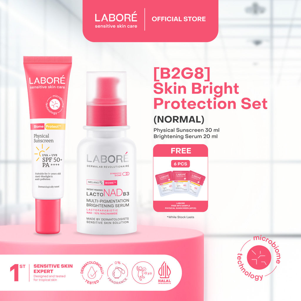 Labore Skin Bright Protection Set -   Multi-Pigmentation Brightening Serum 20 ml |   Physical Sunscreen 30 ml - Serum Brightening Mencerahkan Mengatasi Multi Pigmentasi Bekas Jerawat Sunscreen Kulit Normal dan Berjerawat Skincare Best Seller