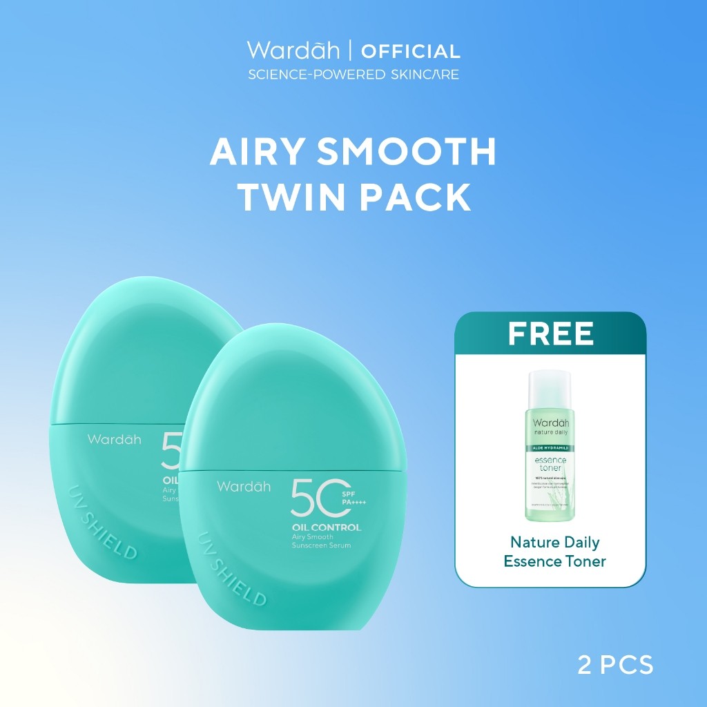 TWINPACK Wardah UV Shield Airy Smooth, Acne Calming, Aqua Fresh, Essential, Tone Up, Physical Sunscreen - Skincare