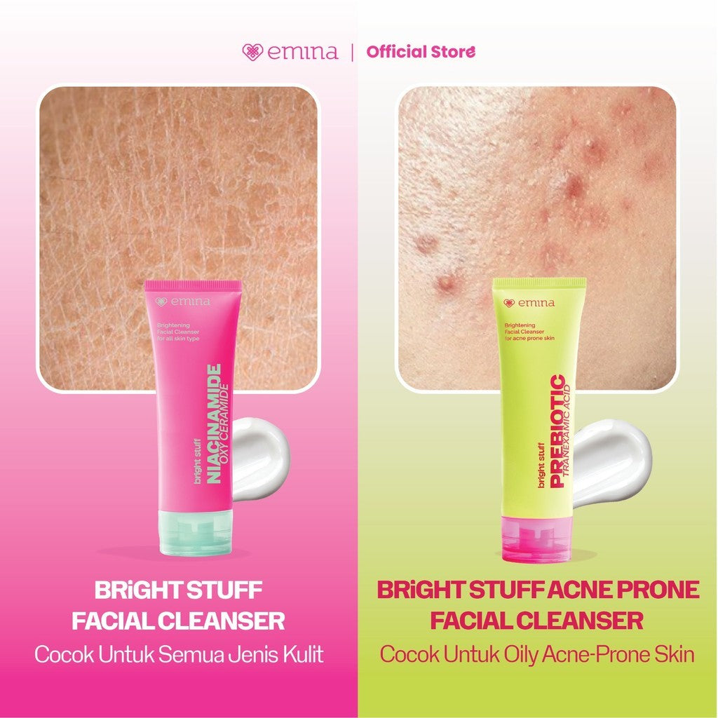 [SPECIAL 11.11] NEW! Emina Niacinamide Oxy Ceramide Brightening Face Wash 50ml 100ml - Sabun Muka Cerah, Glowing, Perbaiki Skin Barrier, Mengontrol Minyak Sebum, Lembab Tanpa Ketarik, Anti Kusam, Cocok untuk semua jenis kulit - Bright Stuff