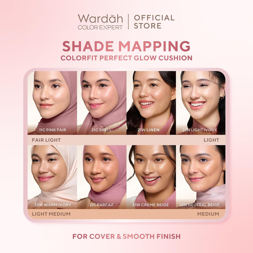 Wardah Colorfit Perfect Glow Cushion 15 g - Medium-High Coverage Hingga 12 Jam Dengan SPF 40 PA - Dilengkapi Dengan Glow Perfecting Pigment & Skincare-infused CICA + Hydra B-Glucan - Hasil Akhir Glowing - Makeup