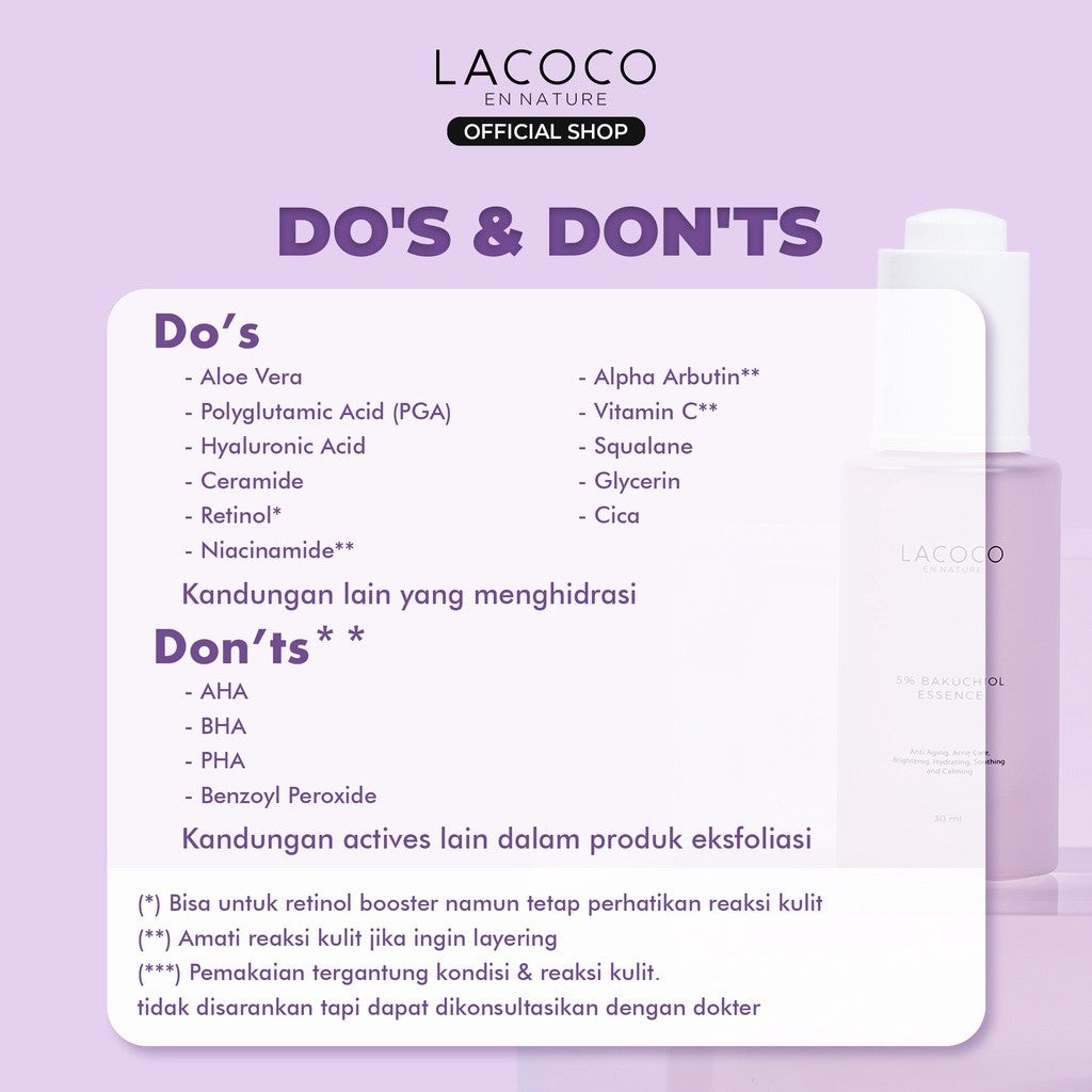 [SPECIAL PRICE] Lacoco 5% Bakuchiol Essence 30ml Retinol Alami Anti Aging/Menyamarkan tampilan garis halus dan kerutan