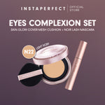 Instaperfect Eyes complexion set -  real skin high coverage complexion, healthy glow, blurring, bulu mata "jigrak", Instant lashlift (Skin glow mesh cushion + Noir lash mascara)